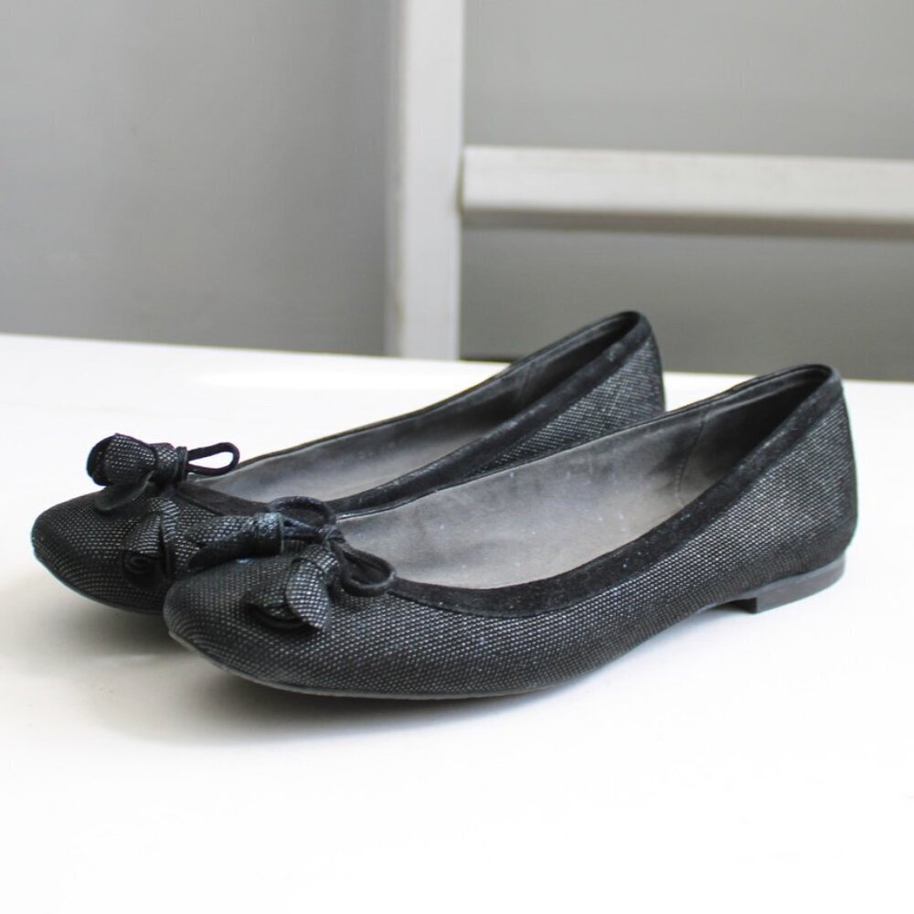Stuart Weitzman Black Texture Tulip Bow Ballet Slip-On Flats Size 7.5 M